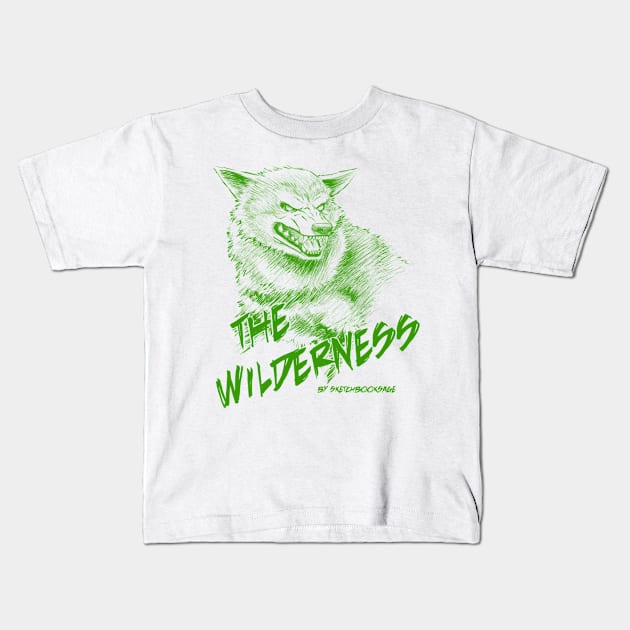 Wolf, The Wilderness- Green Design Kids T-Shirt by sketchbooksage